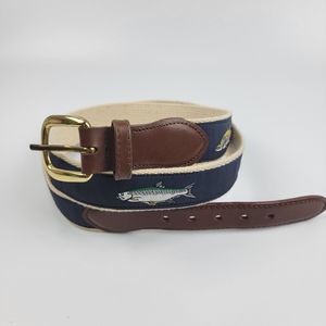 Canterbury Snook Tarpon Leather Canvas Woven Ribbon Fishing Belt Size 42 EUC